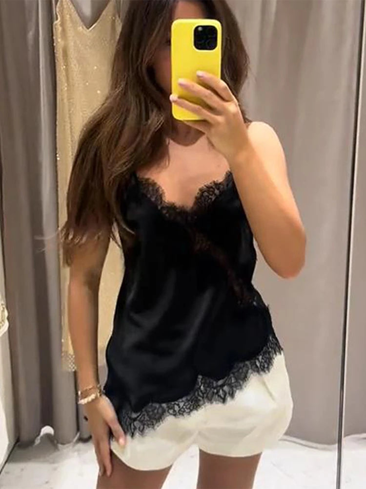 Fashion V-neck Backless Dip Hem Romantic Blouse Sexy Lace Hollow Out Slip Tops For Women Lady 2025 Summer Evening Party Tops