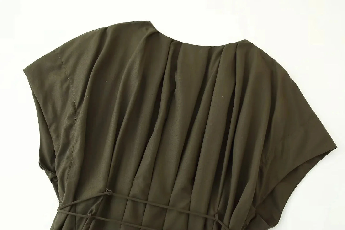 TRAFZA 2025 Spring Summer Vintage Women Dresses Fashion Single Breasted Sashes Draped V Neck Sleeveless Solid Ladies Dresses