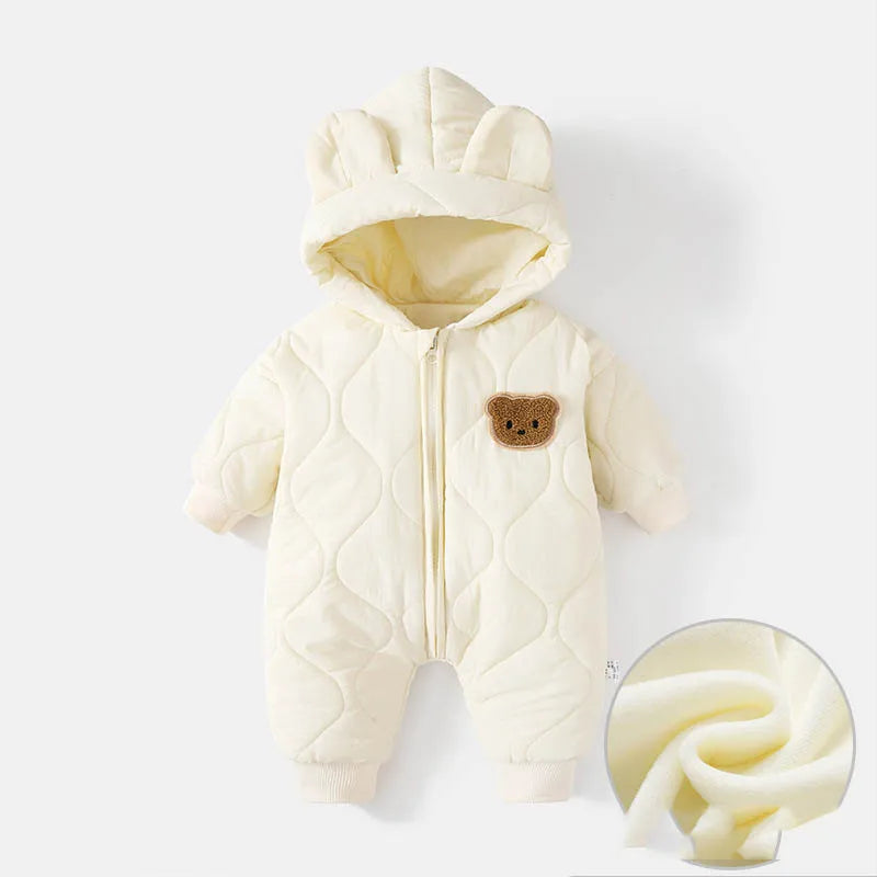 Winter Infant Babys Boys Rompers Cotton Fleece Thick Warm Toddler Kids Boys Jumpsuits Newborn Boys Bear Printed Hooded Onesies