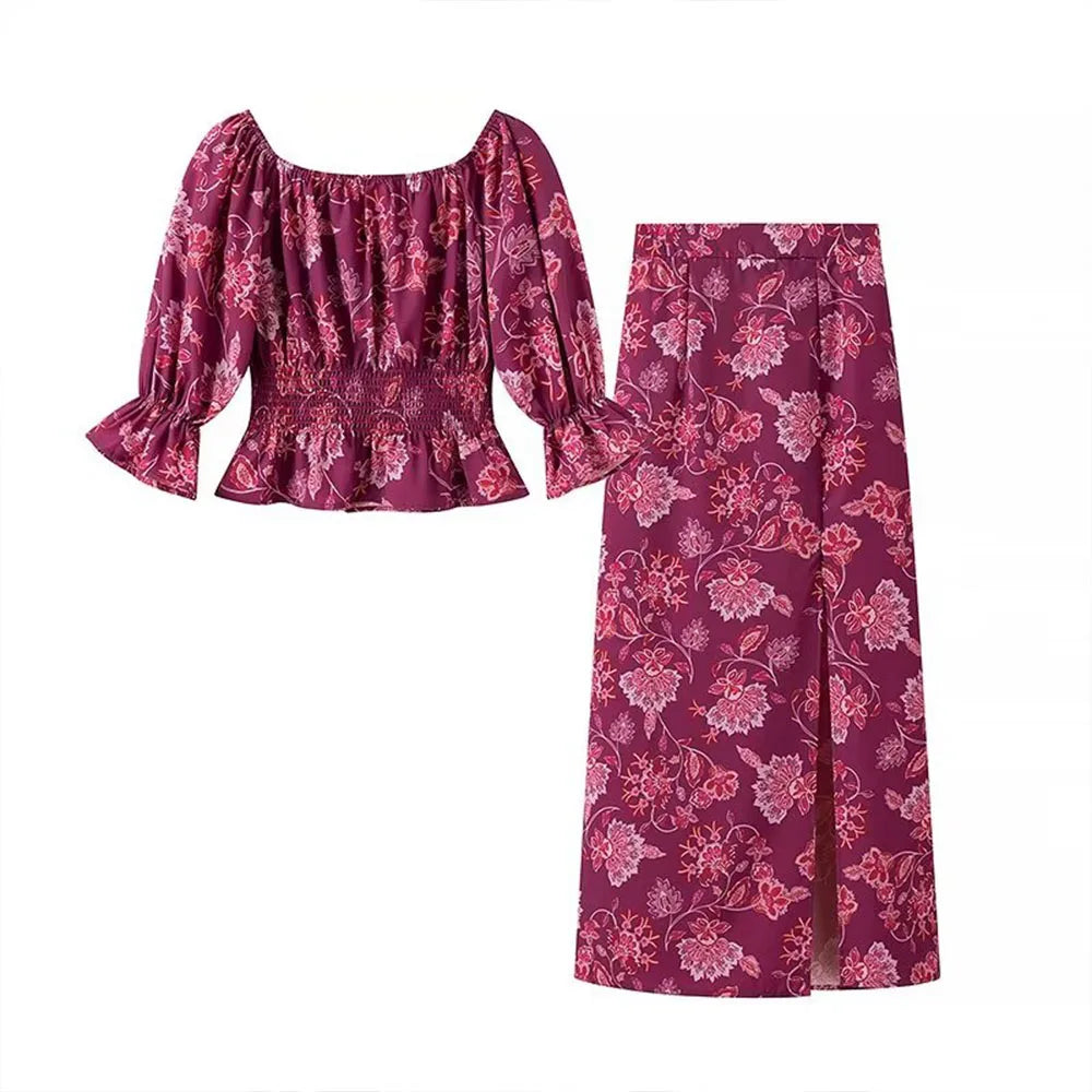 Autumn new fashionable women's clothing casual and elegant design retro European and American printing set