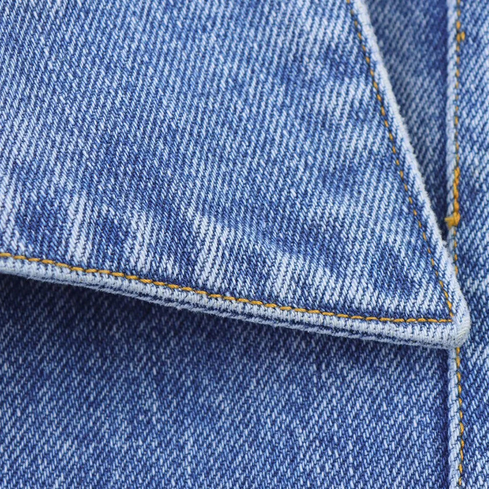 TRAF Women's Short Lapel Denim Shirt + Irregular Fashion Short Skirt Pants Vintage Casual Denim Suit Commuter High Street Suit