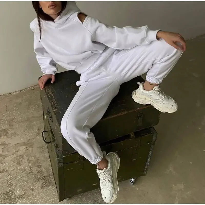 2024 Winter Two Piece Sets Women Tracksuit Oversized Suit Trouser Suits Female Sweatshirt Solid Sports Hoodie Sportswear Autumn