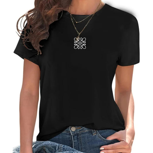 Women's Summer Cotton T-Shirt Alphabet Flower Shirt Fashion Printed Pattern T-Shirt Brand High Quality Short Sleeve Top