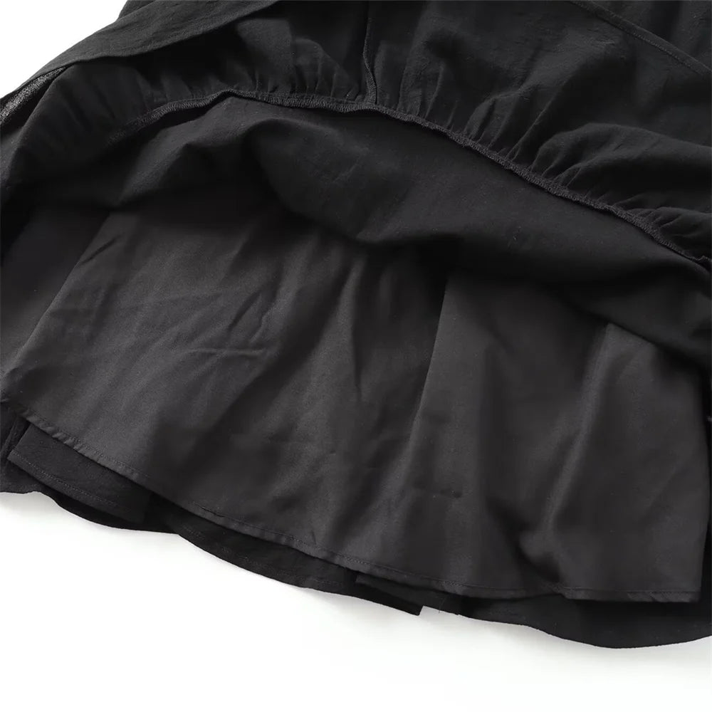 BMURHMZA 2024 Summer New Product Women's Fashion Sleeveless Sexy Midi Layered Splicing Strap Short Dress Short Skirt