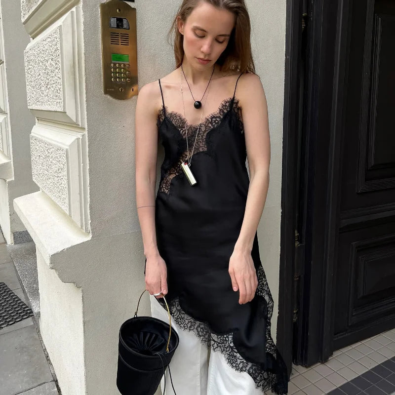 Y2K Sleeveless Backless Women Tank Tops Fashion Summer Lace Satin Patchwork Camisole Vest Chic New Evening Party Lady Top Street