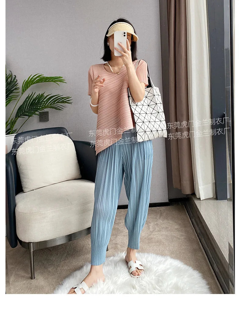 Miyake Life Pleated Pants Loose Harem Pants Women's Summer Thin Fashion Versatile Nine-minute Calf Pants