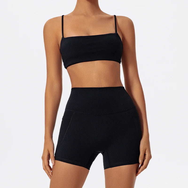 Ctenkevet Women Two Piece Gym Workout Set Female Bra Yoga Sets 2ps Shorts Fitness Wear Women Quick-Dry Camisole Sports Bra Suits