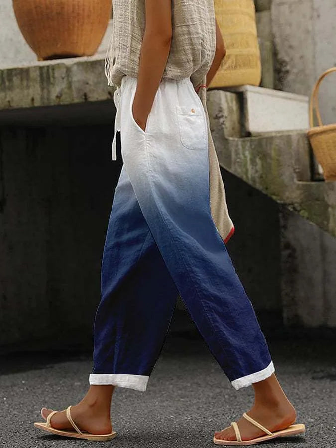 Casual Print Ankle-Length Pants For Women Fashion Mid Waist Straight Pants Lady Holiday Boho Beach Womens Clothing Spring New