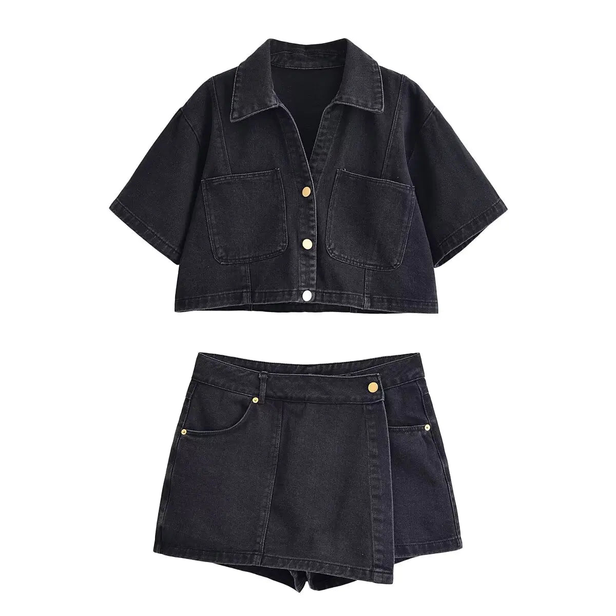 TRAF 2025 Summer Women's Casual Sets Fashion Mini Skirts Shorts Sets Denim Short Shirt Top Sets For Women Street Women Outfit