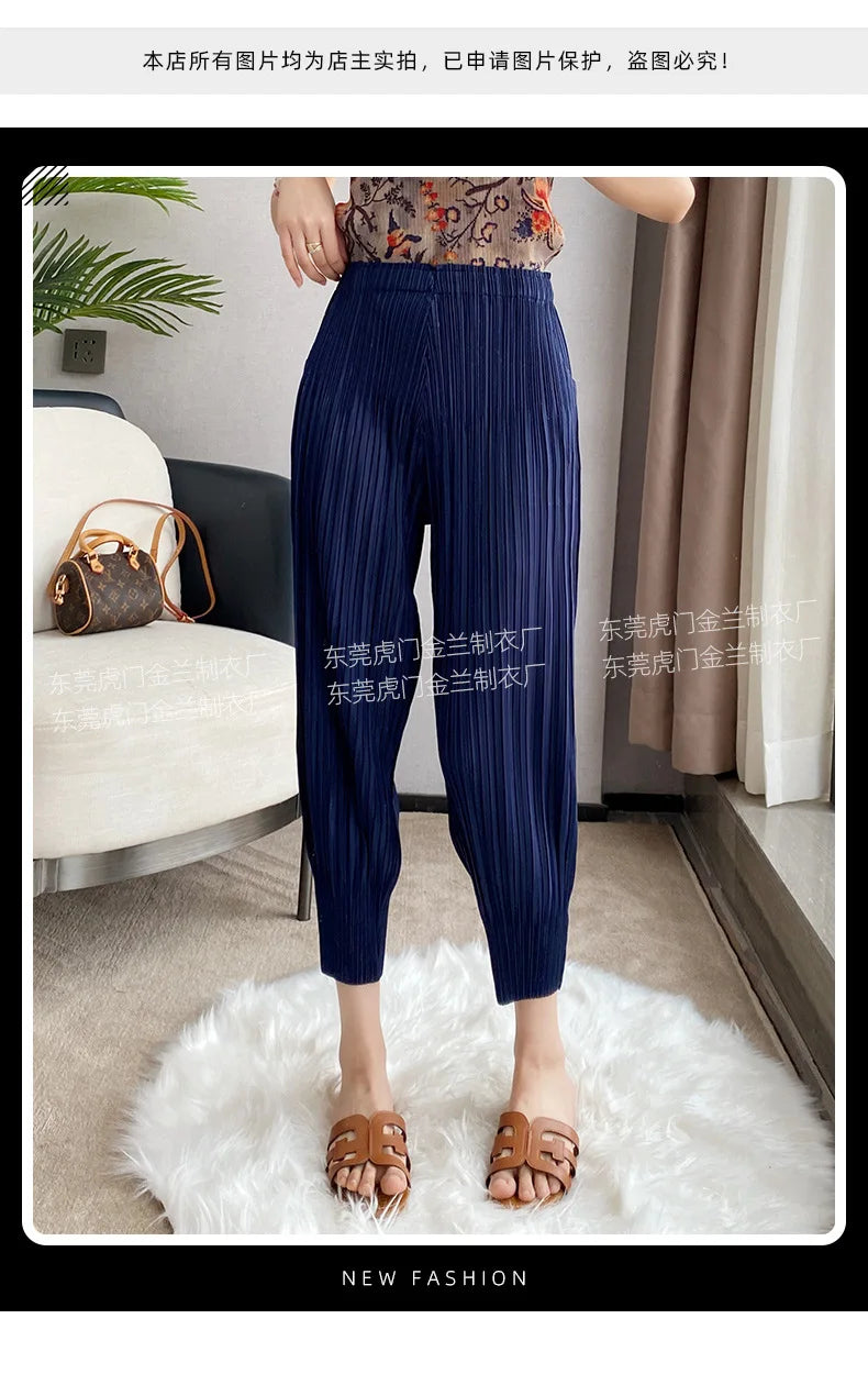 Miyake Life Pleated Pants Loose Harem Pants Women's Summer Thin Fashion Versatile Nine-minute Calf Pants