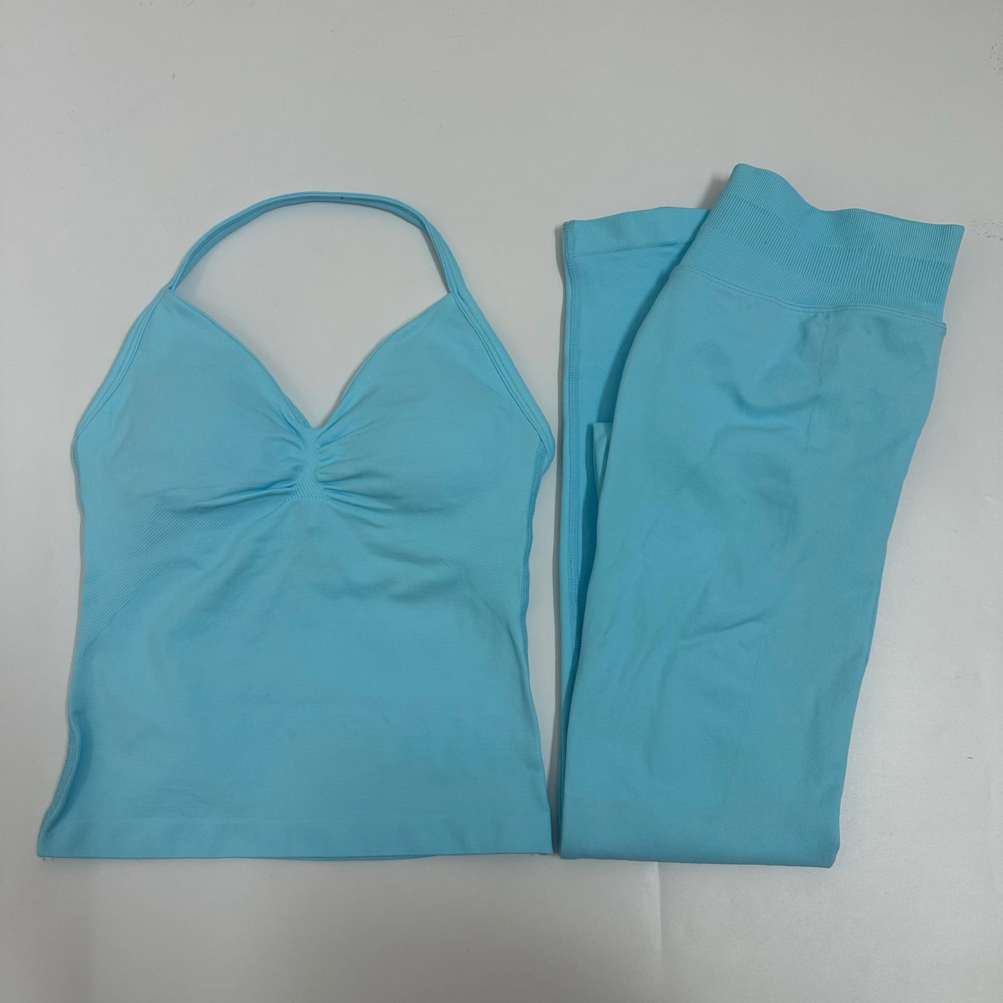 No Logo 2 Pieces Set Yoga Leggings Set Women Backless Tank Tops High Waist Scrunch Gym Suit Fitness Clothes Outfit Yoga Set