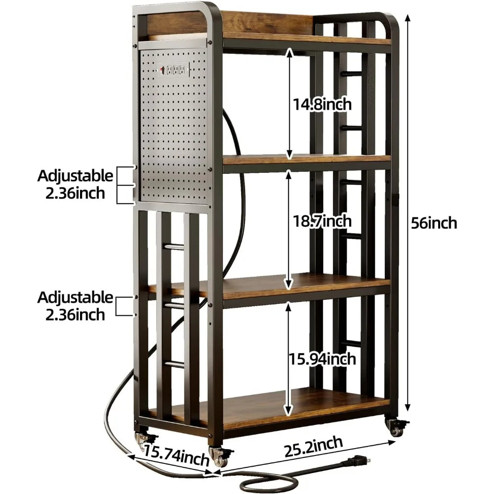 Kitchen Bakers Rack with Power Outlet,With pegboard Bakers Racks,Microwave Oven Stand with Storage 4 Tiers,microwave stand， for