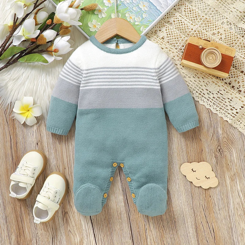 Baby Romper Knitted Newborn Kid Clothes Fashion Foot Wrap Warm 0-9M Overalls Infant Girl Boy Toddler Jumpsuit Long Sleeve Autumn