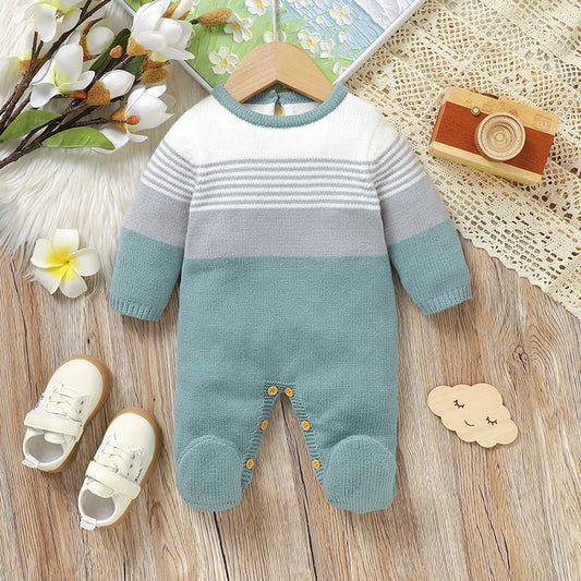 Baby Romper Knitted Newborn Kid Clothes Fashion Foot Wrap Warm 0-9M Overalls Infant Girl Boy Toddler Jumpsuit Long Sleeve Autumn