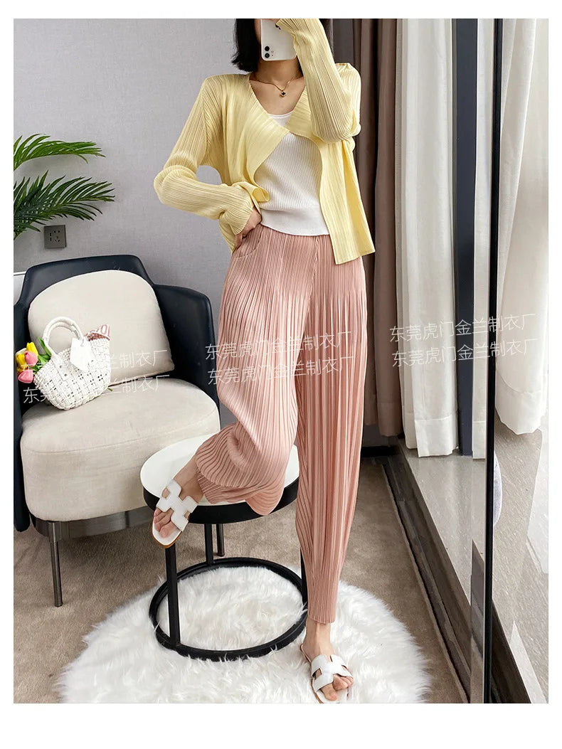 Miyake Life Pleated Pants Loose Harem Pants Women's Summer Thin Fashion Versatile Nine-minute Calf Pants