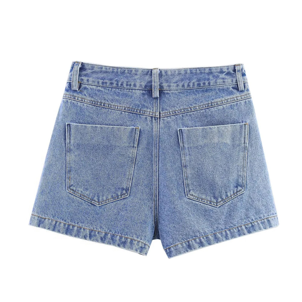 TRAF Women's Short Lapel Denim Shirt + Irregular Fashion Short Skirt Pants Vintage Casual Denim Suit Commuter High Street Suit