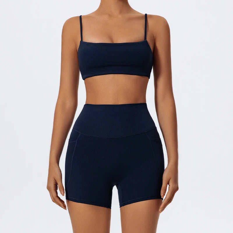 Ctenkevet Women Two Piece Gym Workout Set Female Bra Yoga Sets 2ps Shorts Fitness Wear Women Quick-Dry Camisole Sports Bra Suits