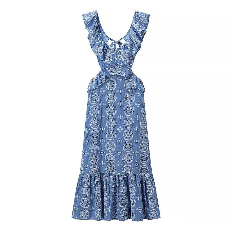 2024 ZAR4 Summer New Women's Clothing Style Fashion Heavy Industry All Cotton Embroidered Layered Decorative Midi Dress