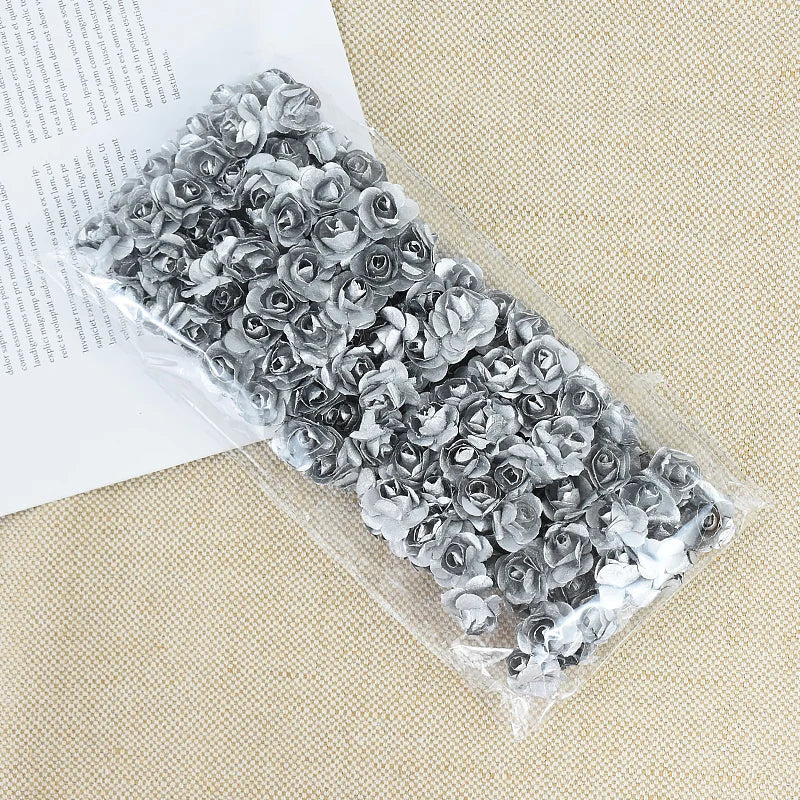 144pcs 2cm Artificial Mini Paper Rose Bouquet for Wedding Party Decoration Home DIY Wreath Gifts Scrapbooking Craft Fake Flowers