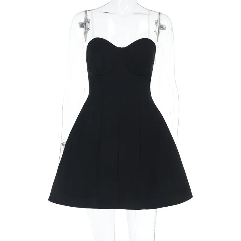 Tornova Strapless Sexy Backless Black Dress For Women Fashion Evening Party Mini Dress High Waist A-line Bodycon Female Dress
