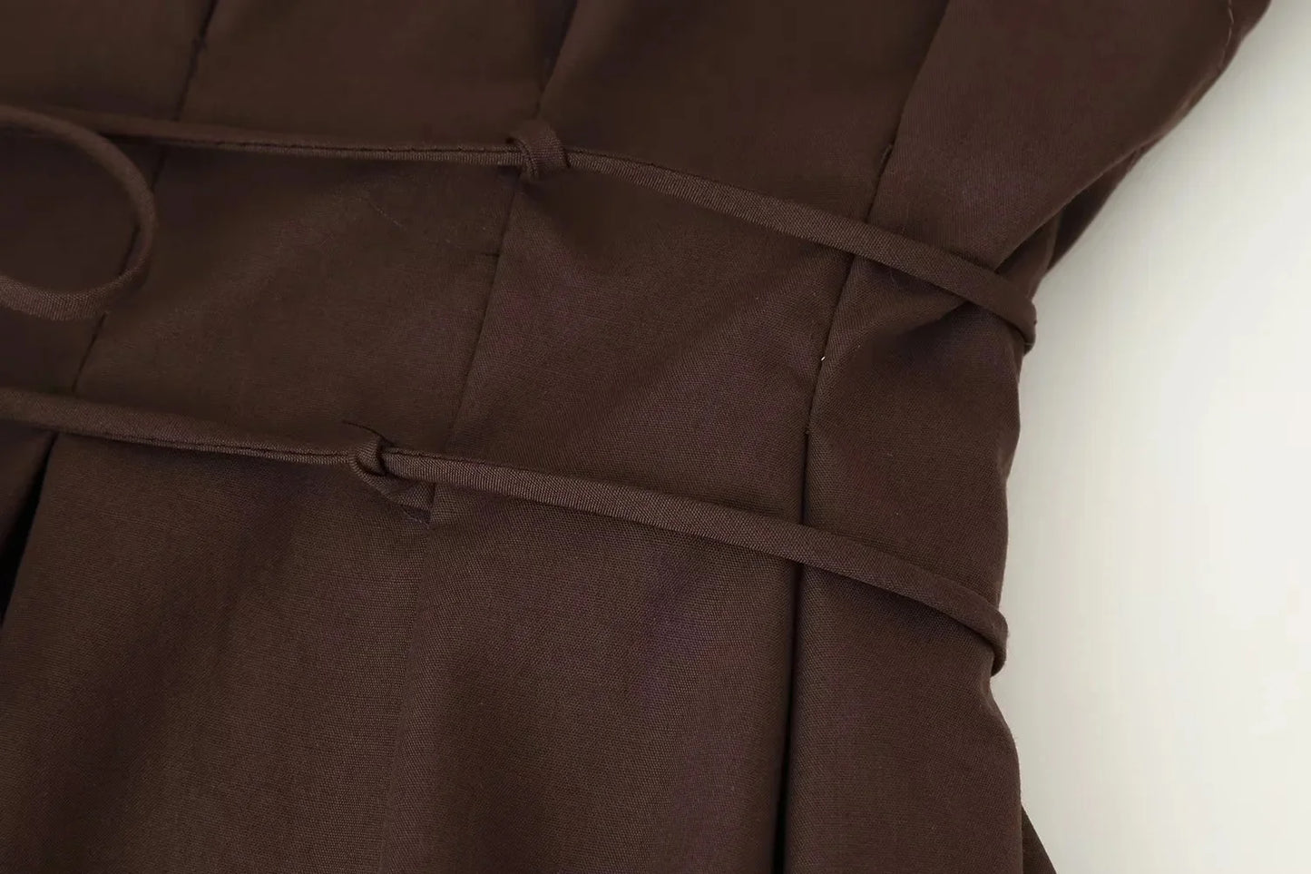 TRAFZA 2025 Spring Summer Vintage Women Dresses Fashion Single Breasted Sashes Draped V Neck Sleeveless Solid Ladies Dresses