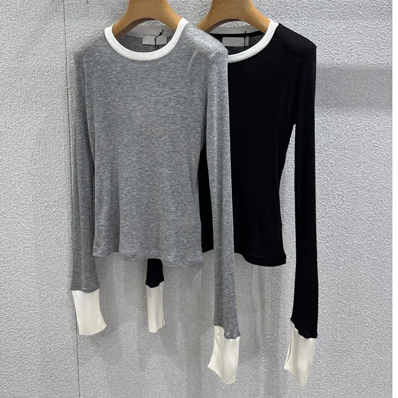 Women Long sleeve T-shirt Premium wool knit tee-slim silhouette, temperature-regulating, pairs with all bottoms 2580649