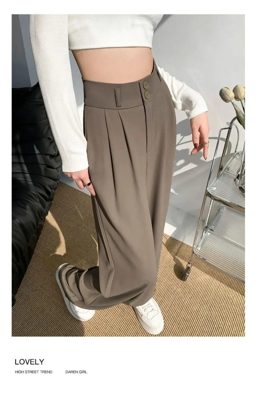 Elegant Wide Leg Pants Women Korean Style High Waist Black Baggy Pants Office Ladies Fashion Loose Suit Trousers Streetwear