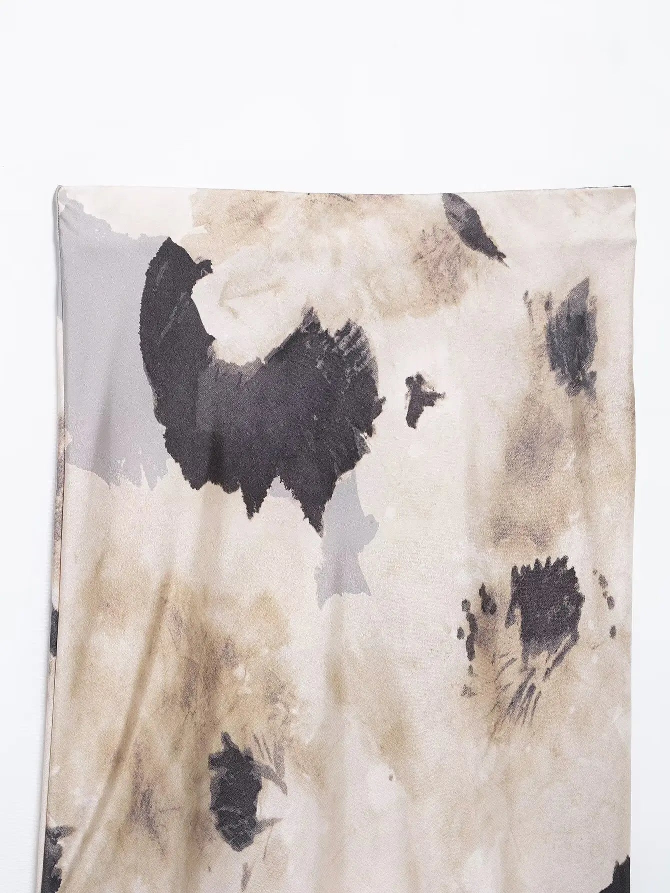 TRAFZA Women 2025 Spring Fashion Silk Satin Texture Long Sleeve Printed Shirt Button Midi Skirt Suit Female Printed Set