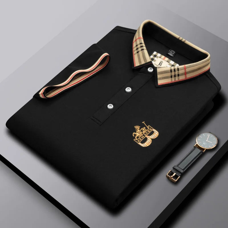 Summer men's fashion casual short sleeved polo shirt high-end boutique embroidered top comfortable and breathable lapel T-shirt