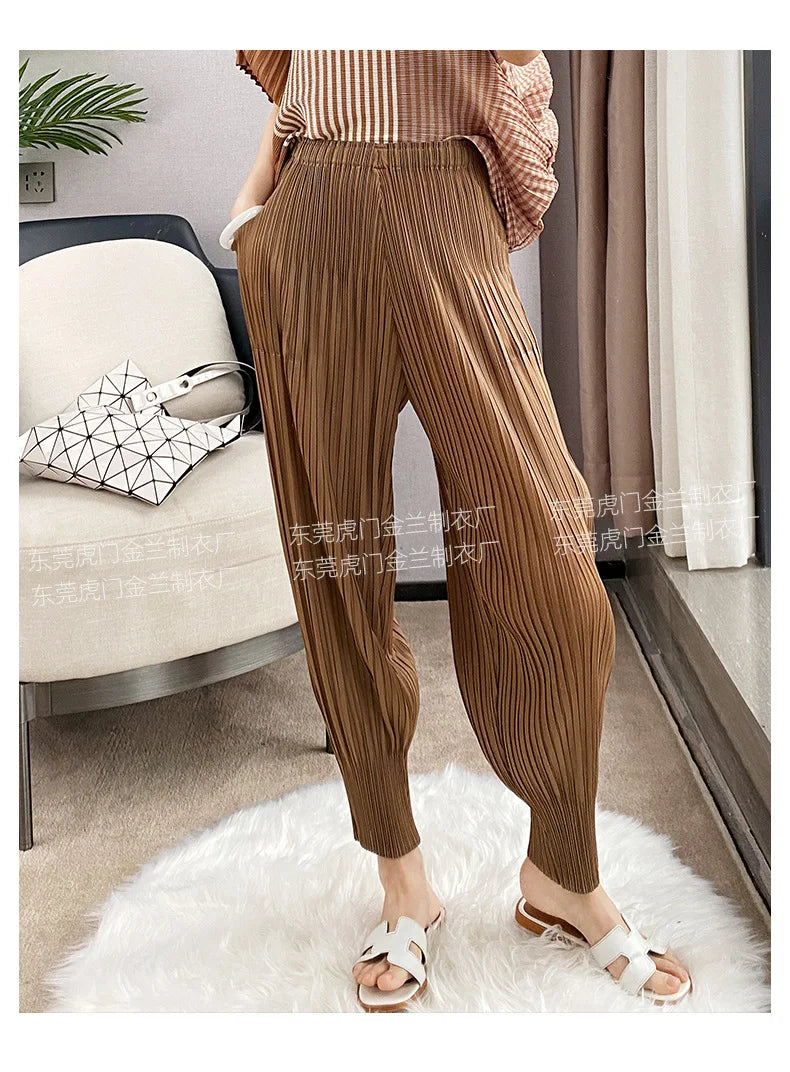 Miyake Life Pleated Pants Loose Harem Pants Women's Summer Thin Fashion Versatile Nine-minute Calf Pants