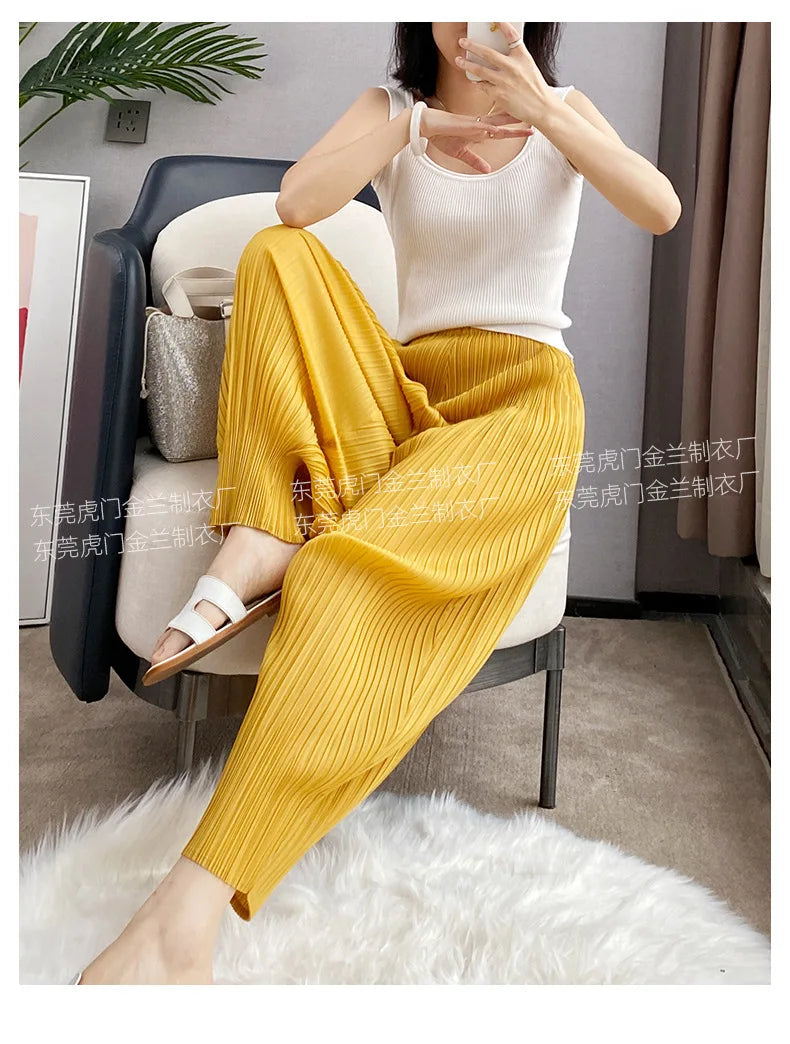 Miyake Life Pleated Pants Loose Harem Pants Women's Summer Thin Fashion Versatile Nine-minute Calf Pants