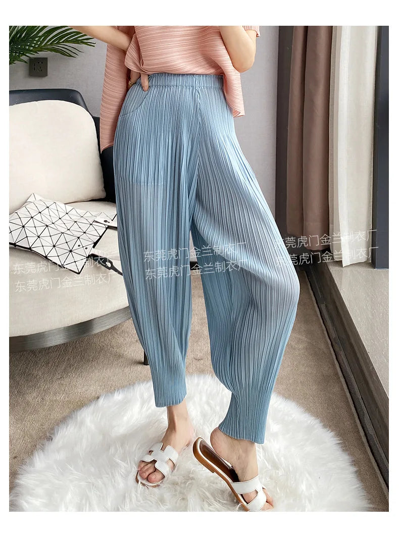 Miyake Life Pleated Pants Loose Harem Pants Women's Summer Thin Fashion Versatile Nine-minute Calf Pants