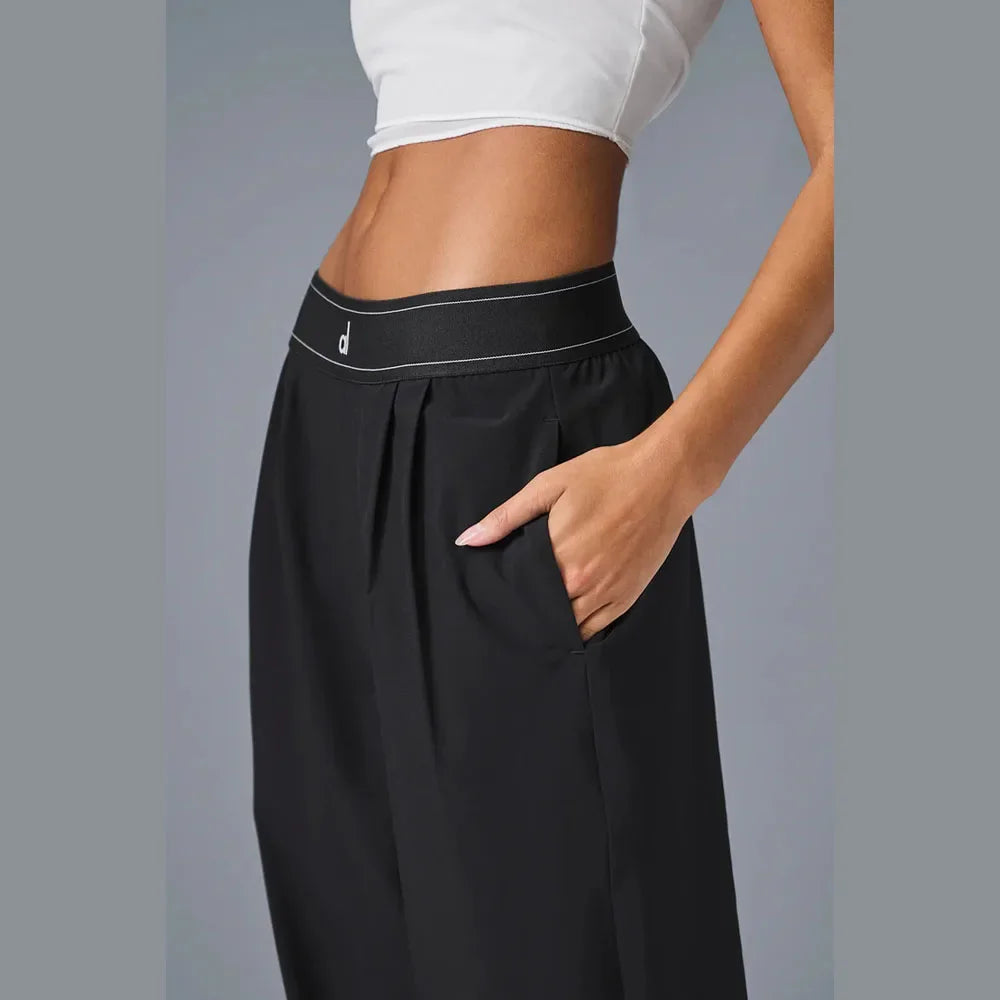 AL Fashion Wide Leg Trousers Women Summer Sports Casual LOOSE Sweatpants Women Elastic High Waist Loose Straight Yoga Pants