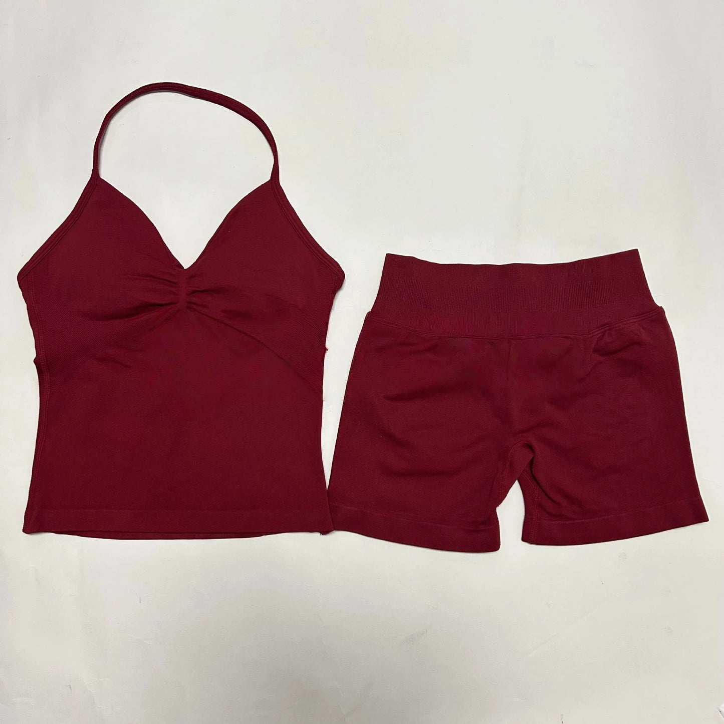 2 sets of sportswear, peach-bottomed shorts set, drawstring top, seamless impact tight shorts, yoga outfit, fitness set