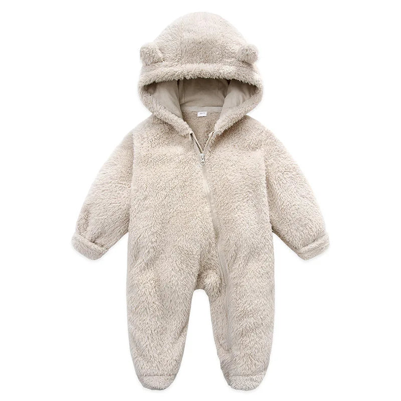 OLEKID Autumn Winter Newborn Baby overalls Plus Velvet Hooded Kids Baby Girl Romper 0-1 Years Infant Toddler Boy Jumpsuit Outfit