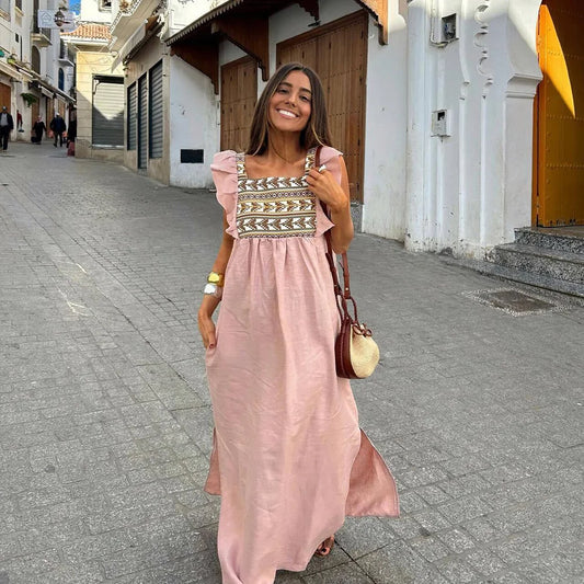 autumn new women's clothing European and American style shoulder strap printed patchwork fashionable dress