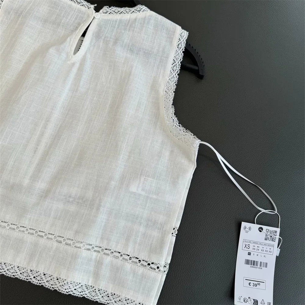 Taop&Za round neck sleeveless embroidered short top summer new women's fashion casual high waisted embroidered skirt