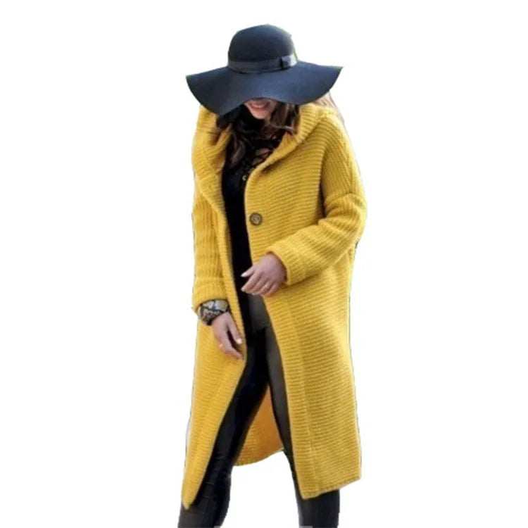 2025 Autumn/Winter New Women's Cardigan Mid-Length Pure Color Long Sleeve Knitwear With Hood Cardigan For Women