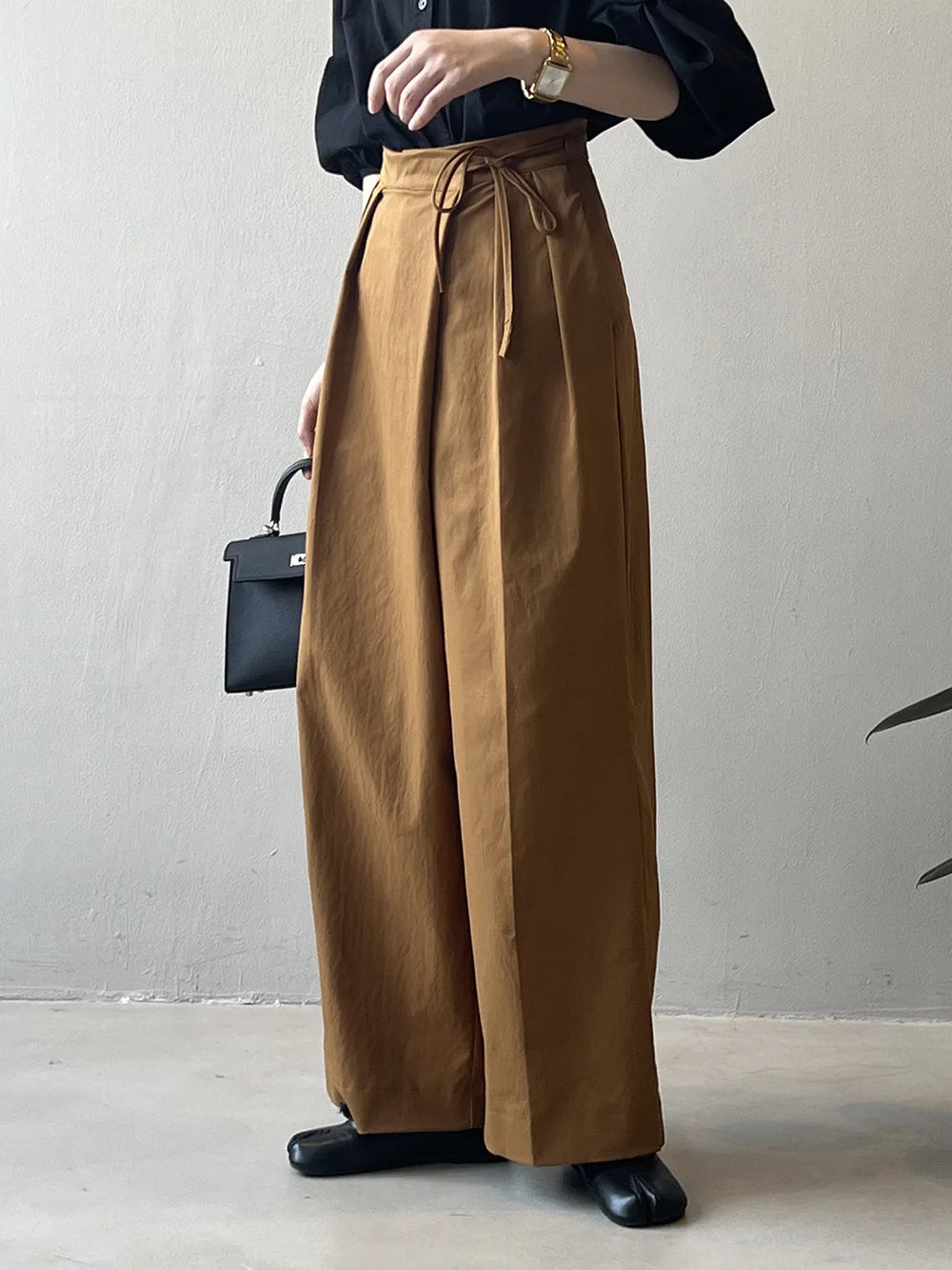 2024 Women Casual Wide Leg High Waist Pants Fashion Clothes Black Brown Pants Female Trousers