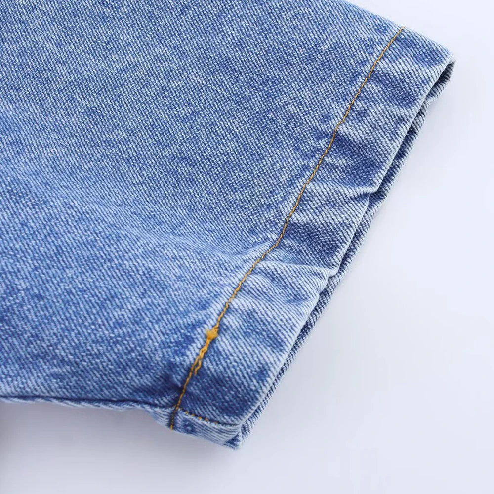 TRAF Women's Short Lapel Denim Shirt + Irregular Fashion Short Skirt Pants Vintage Casual Denim Suit Commuter High Street Suit