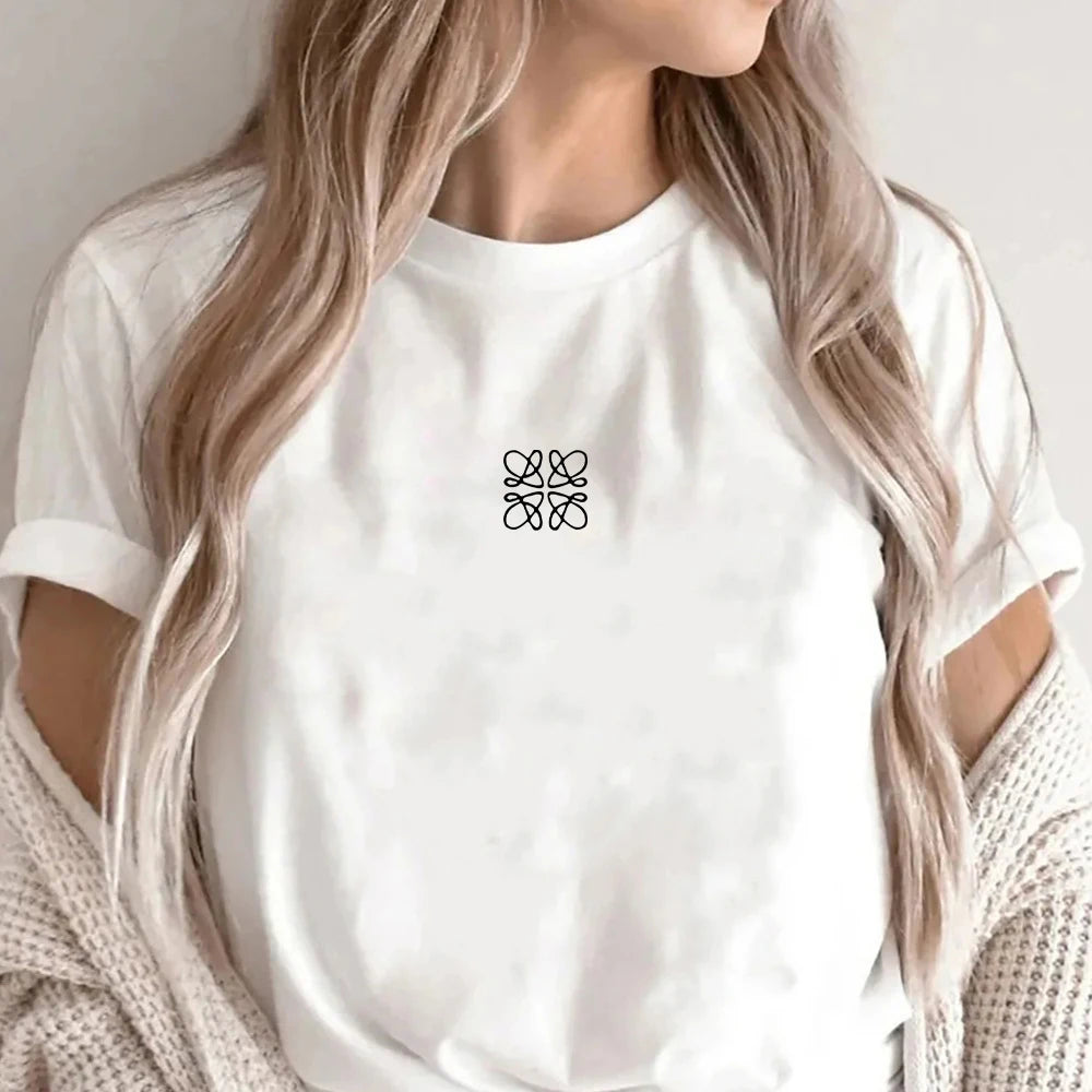 Women's Summer Cotton T-Shirt Alphabet Flower Shirt Fashion Printed Pattern T-Shirt Brand High Quality Short Sleeve Top