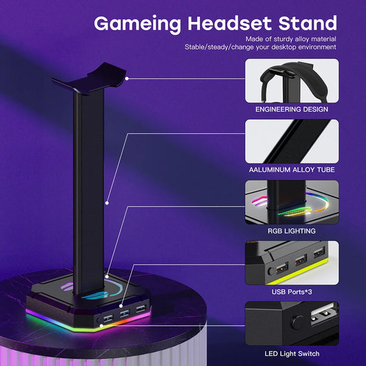 Aluminuim Alloy Headphone Stand RGB Backlight Headphone Bracket Display Rack Gaming Headset Holder Vertical Bracket Hanger