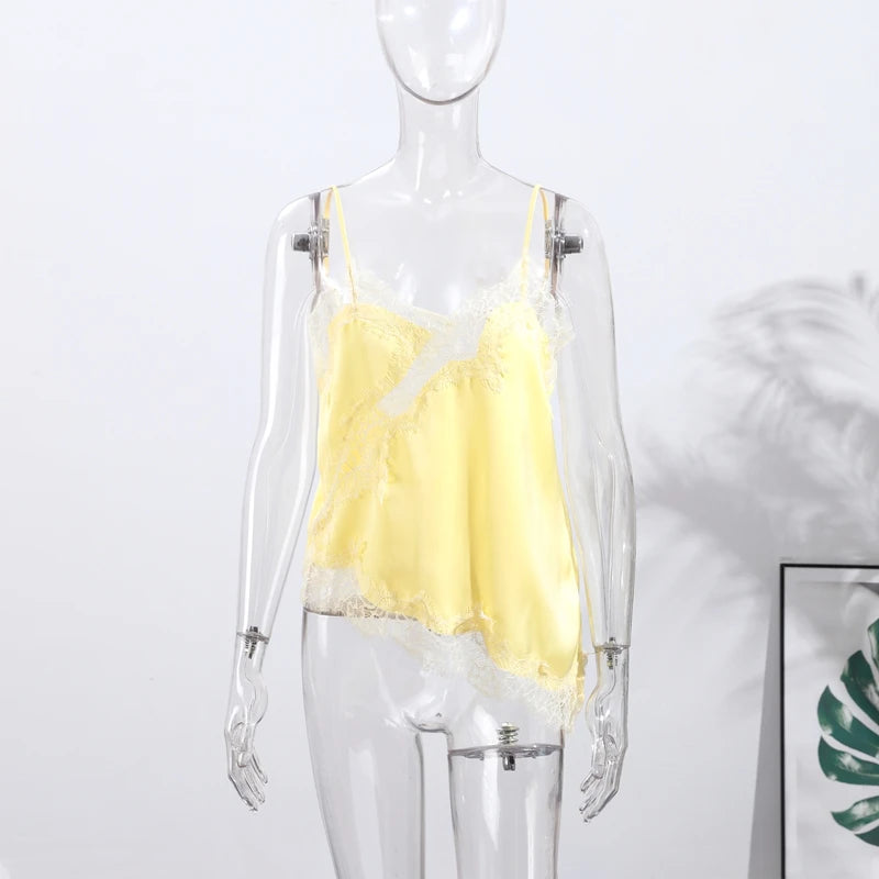 Sexy Lace Sling Tops Women Loose V Neck Sleeveless Backless See Through Top Female 2025 Summer Fashion Chic Solid Streetwears