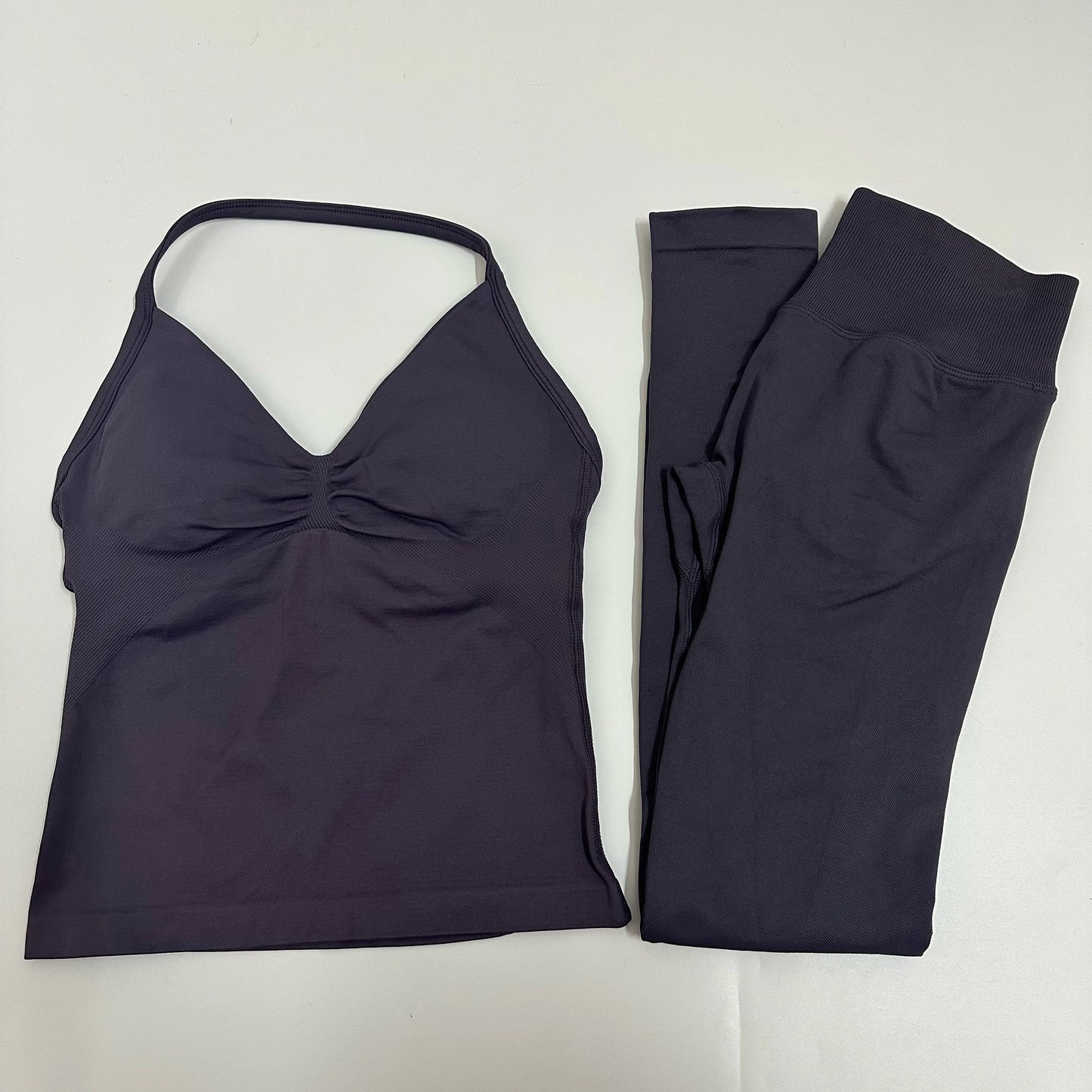 No Logo 2 Pieces Set Yoga Leggings Set Women Backless Tank Tops High Waist Scrunch Gym Suit Fitness Clothes Outfit Yoga Set