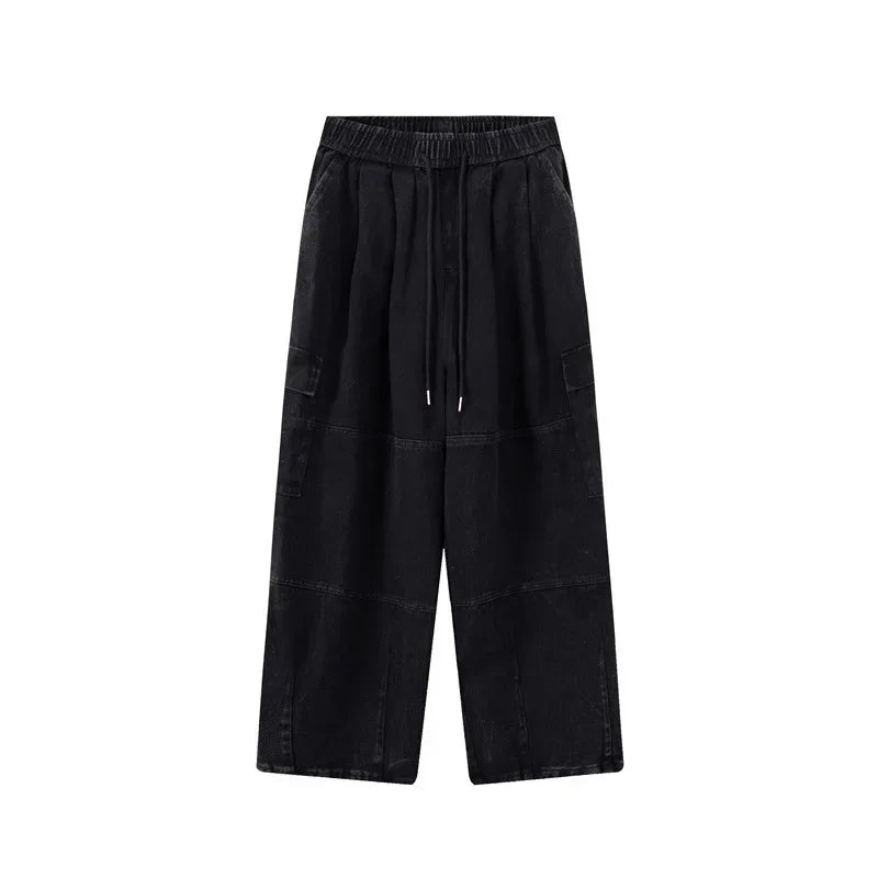 Deep Blue Pure Cotton Work Trousers Loose Wide Leg Floor-Length Women's Style Spring Summer Casual Pants Trendy Fashion