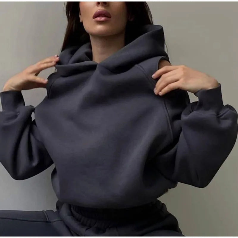 2024 Autumn Winter Two Piece Sets Women Tracksuit Oversized Suit Trouser Suits Female Sweatshirt Solid Sports Hoodie Sportswear