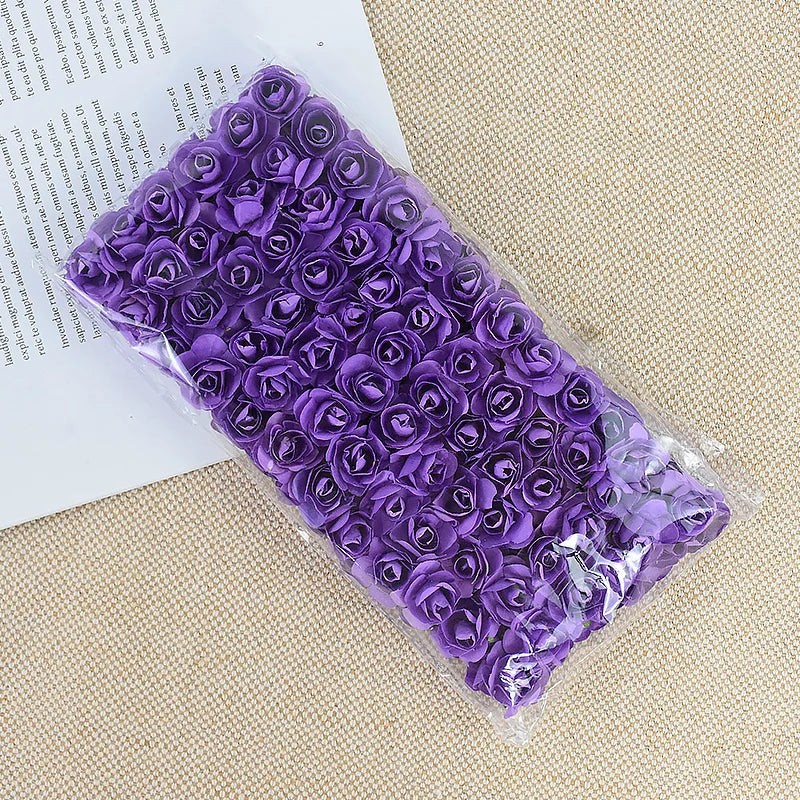 144pcs 2cm Artificial Mini Paper Rose Bouquet for Wedding Party Decoration Home DIY Wreath Gifts Scrapbooking Craft Fake Flowers