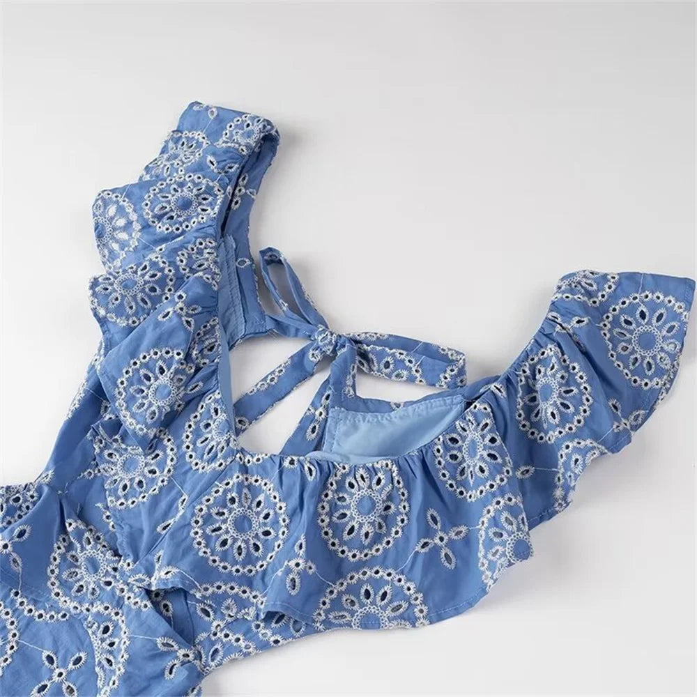 2024 ZAR4 Summer New Women's Clothing Style Fashion Heavy Industry All Cotton Embroidered Layered Decorative Midi Dress