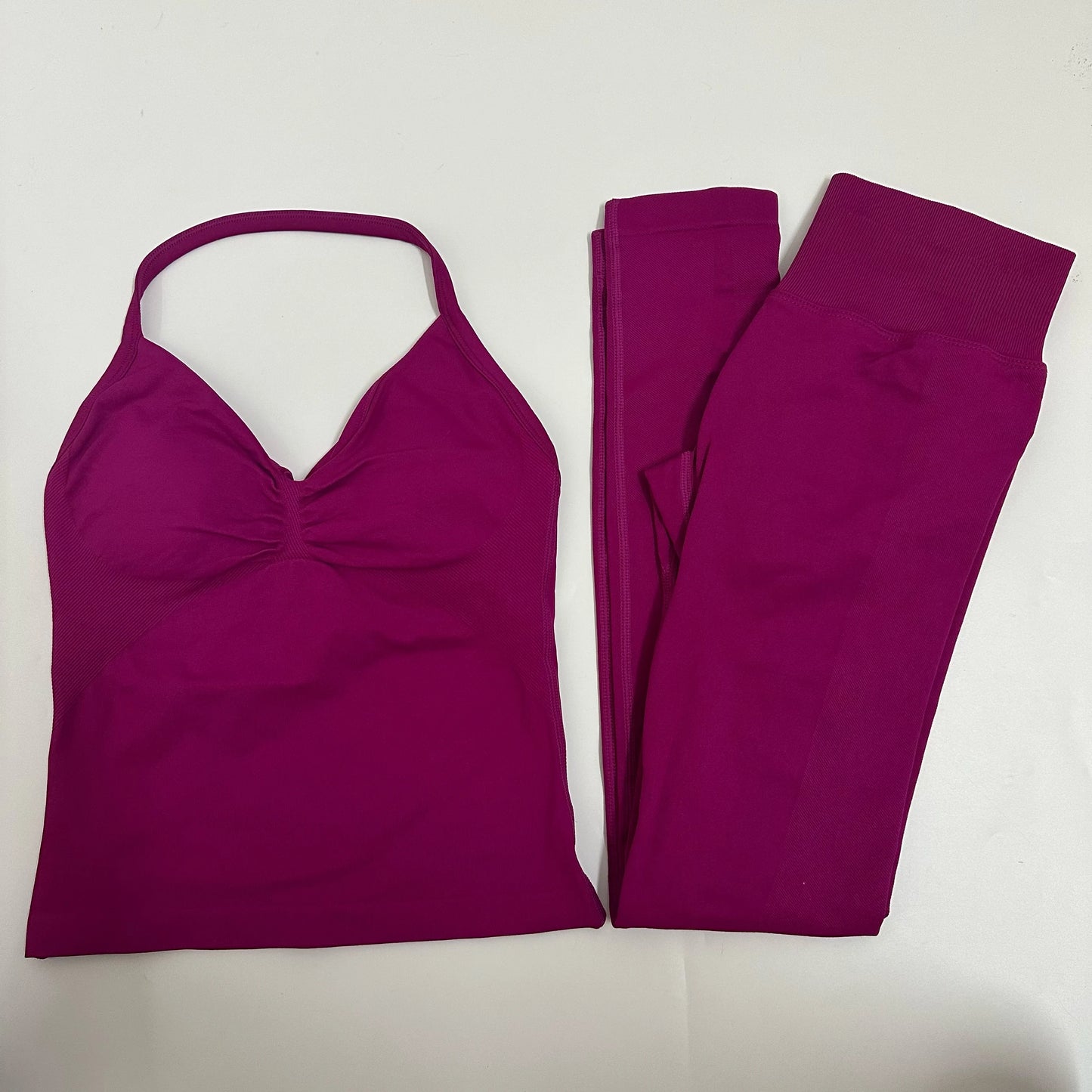 No Logo 2 Pieces Set Yoga Leggings Set Women Backless Tank Tops High Waist Scrunch Gym Suit Fitness Clothes Outfit Yoga Set