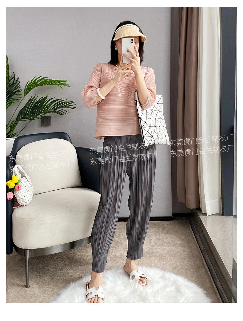 Miyake Life Pleated Pants Loose Harem Pants Women's Summer Thin Fashion Versatile Nine-minute Calf Pants